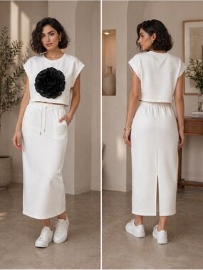 Cream Drawstring Midi Skirt - Modern Everyday